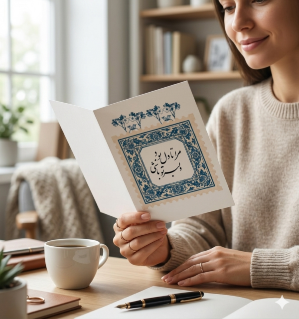 Persian Calligraphy Floral Greeting Card