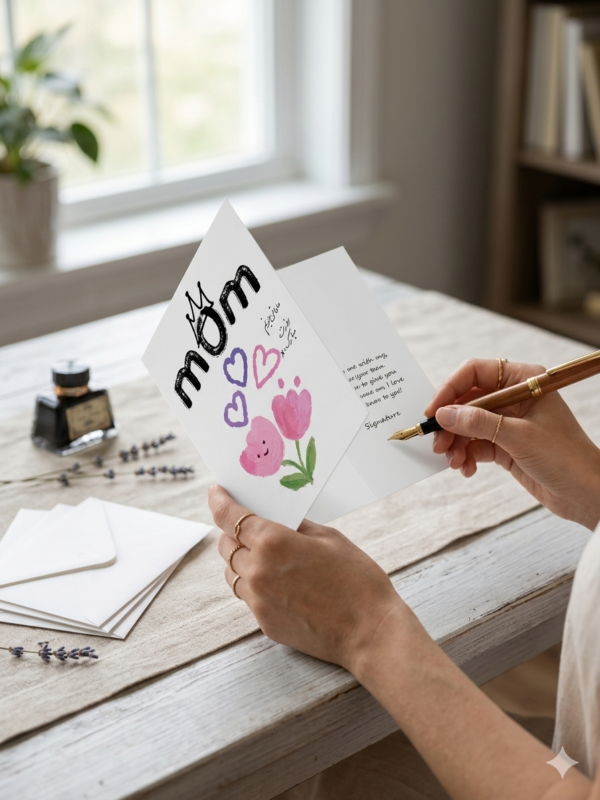 Mom Crown & Hearts Floral Greeting Card