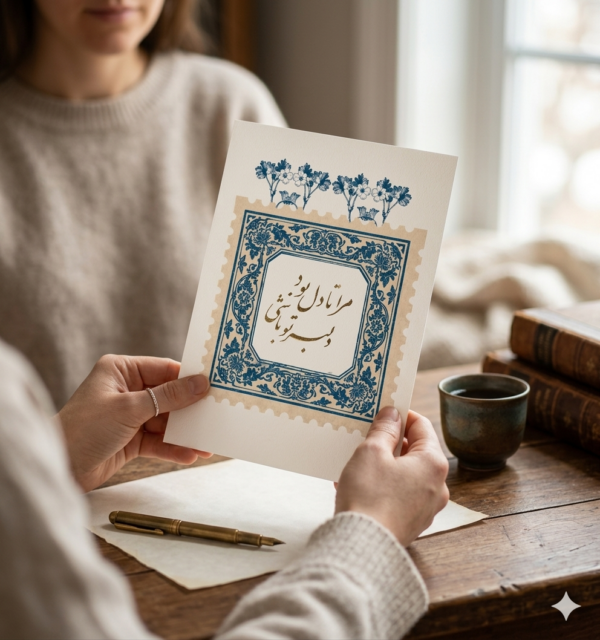 Persian Calligraphy Floral Greeting Card