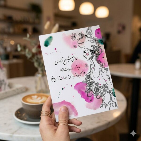 "Morning of Freedom" Persian Poetry & Art Greeting Card (Persian: کارت پستال بانوی آزادی و شعر سایه)