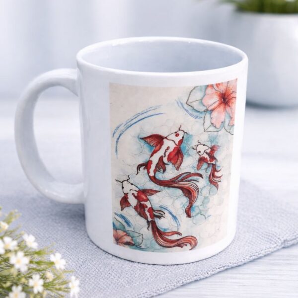 "Red Fish of Fortune" (Mahi Ghermez) Ceramic Mug (Persian: ماگ سرامیکی طرح ماهی قرمز و حوض)