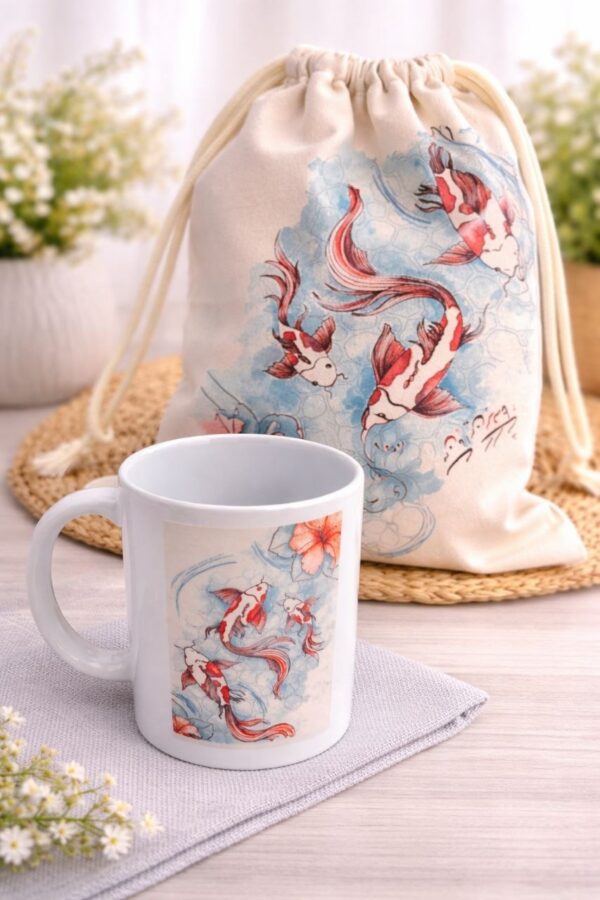 "Red Fish of Fortune" (Mahi Ghermez) Ceramic Mug (Persian: ماگ سرامیکی طرح ماهی قرمز و حوض)