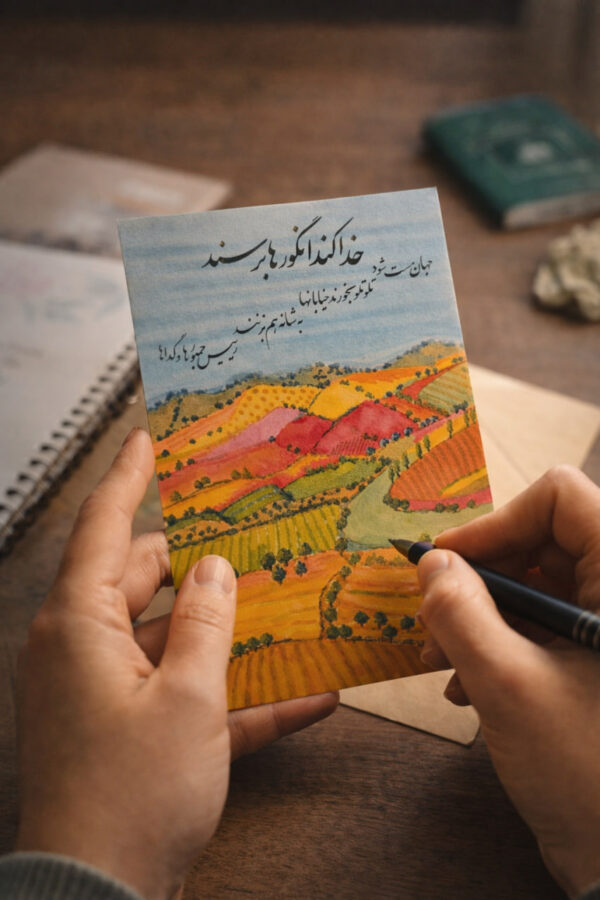 "Vineyard of Hope" Persian Poetry Greeting Card (Persian: کارت پستال طرح تاکستان و شعر الیاس علوی)