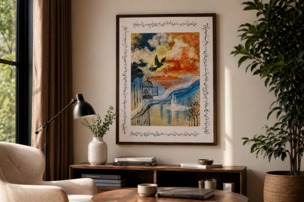 Framed Persian Calligraphy Bird Freedom Wall Art