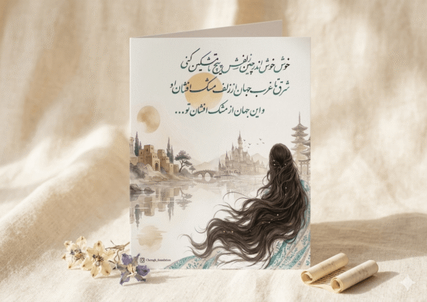 Moshk-e Zolf-Persian Calligraphy Greeting Card (کارت پستال شعر حافظ)
