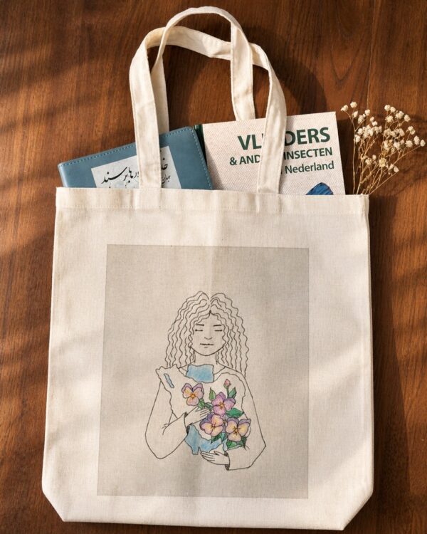 Floral Girl Canvas Tote Bag — Illustrated Iranian Art