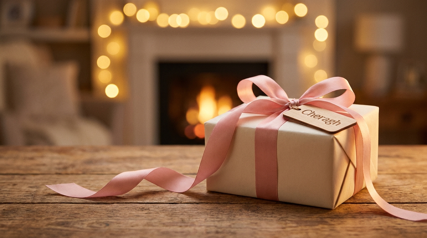 A gift wrapped with a ribbon