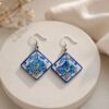 Blue Tile Diamond Enamel Dangle Earring
