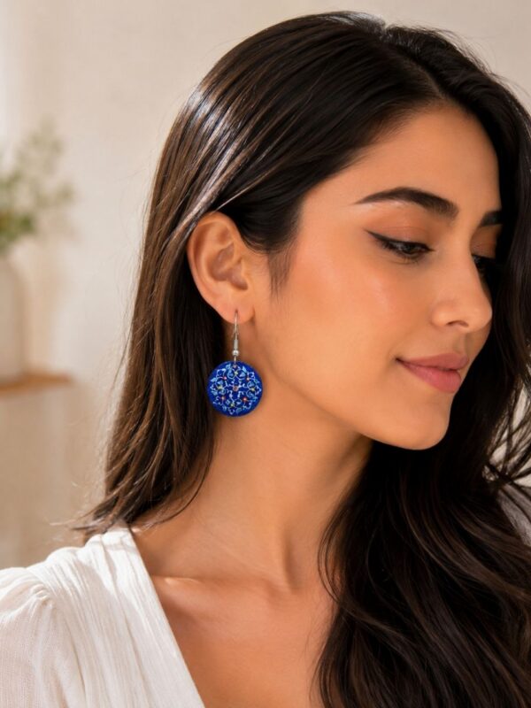 Blue Round Enamel Dangle Earring