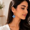 Blue Tile Diamond Enamel Dangle Earring