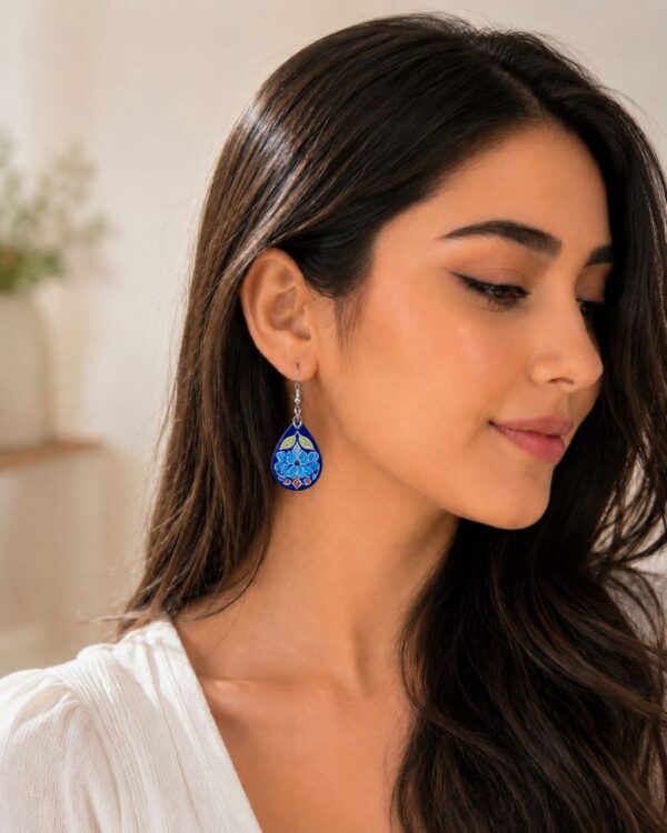 Blue Enamel Teardrop Dangle Earring