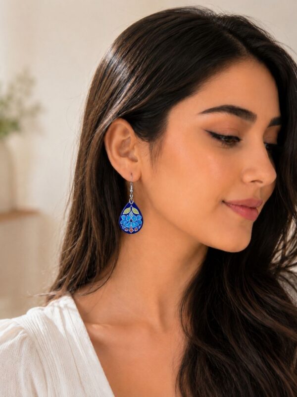 Blue Enamel Teardrop Dangle Earring