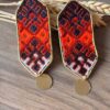 photo_2026-08-30_19-26-17 Long red and navy geometric embroidered earrings with gold-tone disc drops