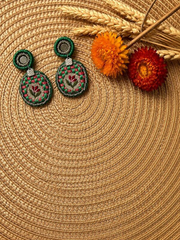 Floral Embroidered Earrings – Green Garden