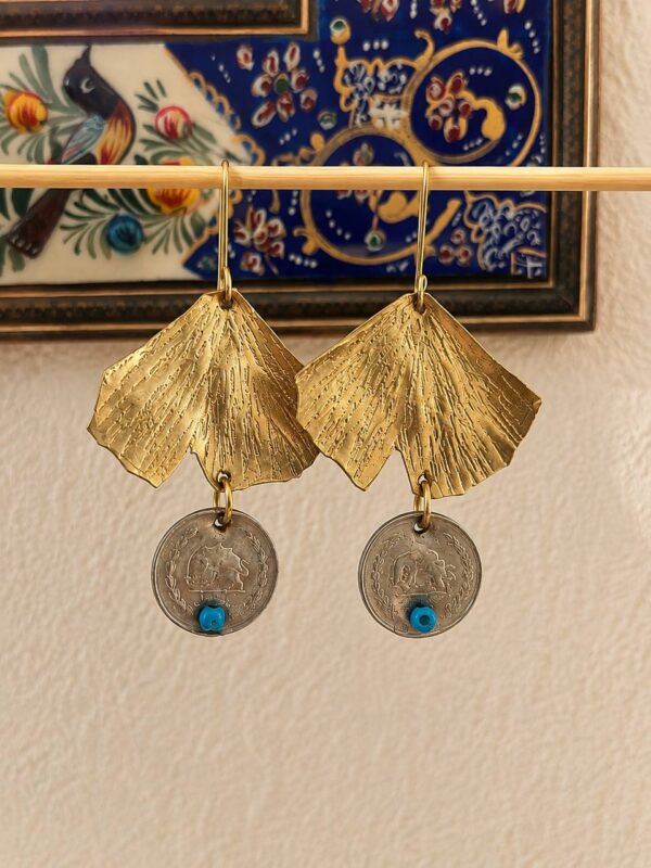Handmade Copper Earrings – Golden Fan & Coin