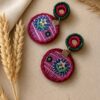 Handmade Embroidered Earrings – Magenta Garden