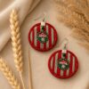 Handmade Woodland Mushroom embroidered earrings with red, green and beige details