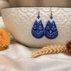 Handmade Cobalt Tulip ceramic earrings in blue and white by Iranian artists
